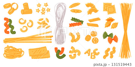 Pasta of Different Shapes as Wheat Food for Cooking Vector Set 131519443