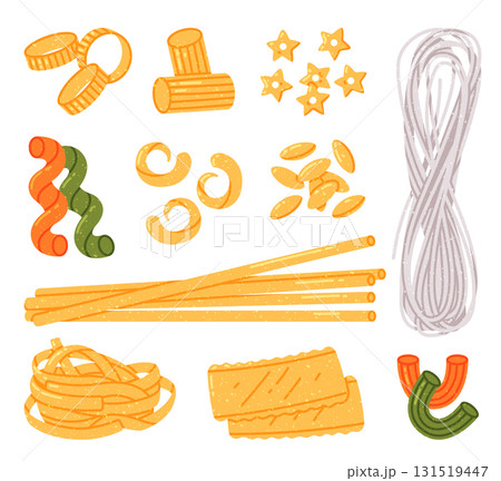 Pasta of Different Shapes as Wheat Food for Cooking Vector Set 131519447