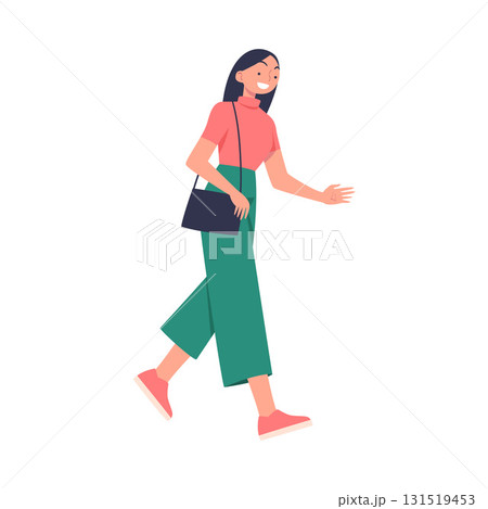 Young Woman Character Walking and Smiling Full-length Vector Illustration 131519453