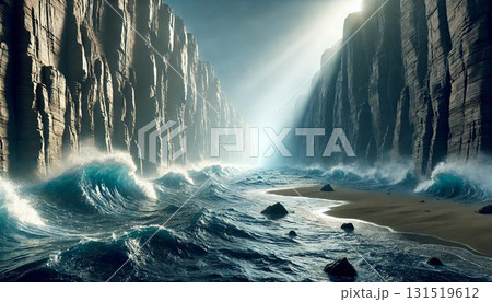 紅海が割れる映画の3D映像 131519612