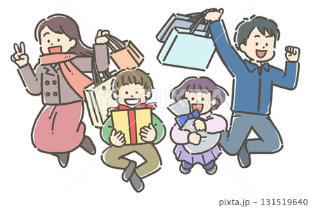 笑顔で買い物をする4人家族 131519640