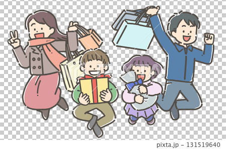 一家四口在購物時微笑 131519640