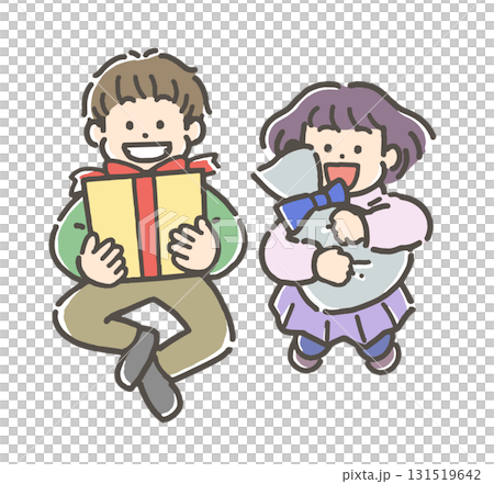 笑顔で買い物をする男の子と女の子 笑顔で買い物をする男の子と女の子 131519642