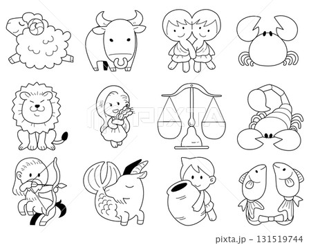 黄道十二星座のキャラクターのイラスト 131519744