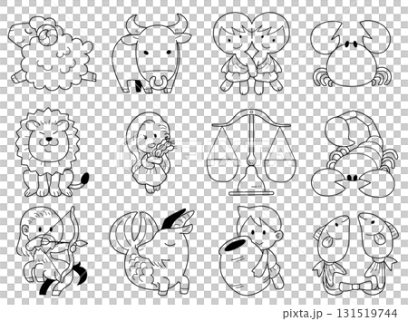 黄道十二星座のキャラクターのイラスト 131519744