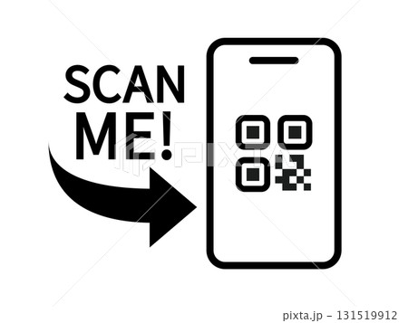 QRコードをスマホでスキャンするアイコン。「scan me」のアイコン 131519912