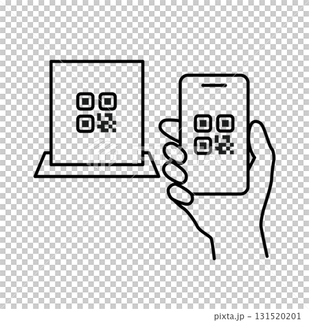 スマホによるQRコードの認識、QRコードをスマホでスキャンするアイコン 131520201