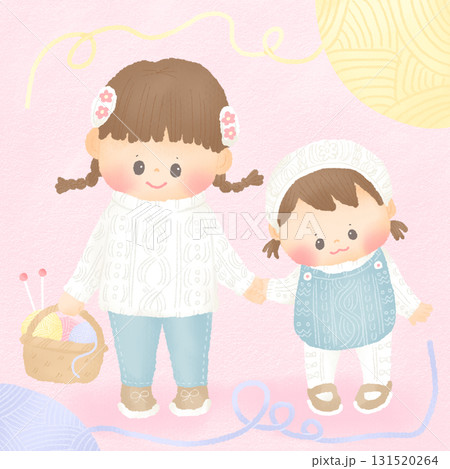 手を繋ぐ姉妹_女の子 赤ちゃん 毛糸 冬 手を繋ぐ姉妹_女の子 赤ちゃん 毛糸 冬 131520264