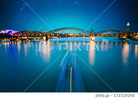 Night View Of Hohenzollern Arch Bridge Over River Rhine, Germany. Europe. 131520268