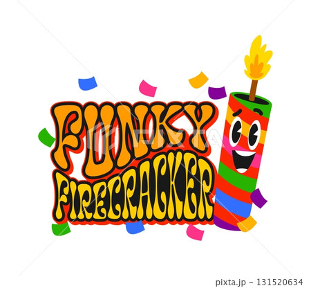 Dynamite and tnt vintage y2k sticker, bomb retro patch label. Vector badge with groovy typography and colorful smiling cartoon firecracker surrounded by confetti bursts with party vibes and funk flair Dynamite and tnt vintage y2k sticker, bomb retro patch label. Vector badge with groovy typography and colorful smiling cartoon firecracker surrounded by confetti bursts with party vibes and funk flair 131520634