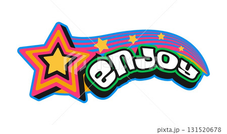 Christmas holiday celebration Y2K funky sticker or symbol. Happy New Year celebration funky Y2K tag, Xmas festive vintage vector label. Christmas 60s sticker with funky shooting star and typography 131520678