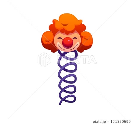 Cartoon letter I circus font as a clown on a spring, retro carnival typeface, entertainment type, kids English alphabet. Vector abc typography character as a funnyman toy with red nose an periwig Cartoon letter I circus font as a clown on a spring, retro carnival typeface, entertainment type, kids English alphabet. Vector abc typography character as a funnyman toy with red nose an periwig 131520699