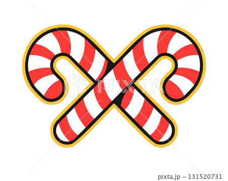 Christmas candy cane Y2K funky sticker or symbol. Christmas groovy Y2K label, winter holiday 60s vector patch. New Year celebration sticker or vintage tag with two crossed pepermint candy cane Christmas candy cane Y2K funky sticker or symbol. Christmas groovy Y2K label, winter holiday 60s vector patch. New Year celebration sticker or vintage tag with two crossed pepermint candy cane 131520731