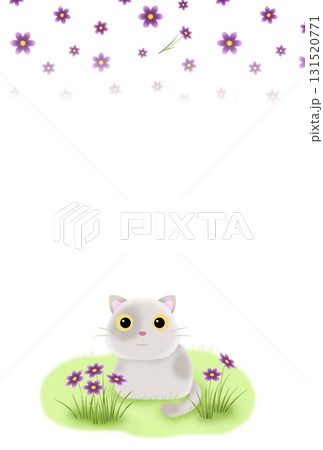 紫の花とネコの背景〈ハガキ〉 H-1 紫の花とネコの背景〈ハガキ〉 H-1 131520771