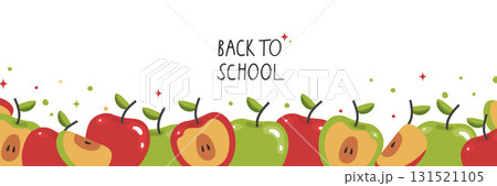 Back to school template vector poster background. Red, green, yellow apples on a white Back to school template vector poster background. Red, green, yellow apples on a white 131521105