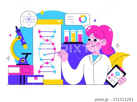 Genetics Testing Illustration Featuring DNA Molecule Structure, Scientific Research, and Laboratory Experiment with Scientists in a Technological 131521201