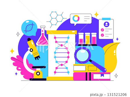 Genetics Testing Illustration Featuring DNA Molecule Structure, Scientific Research, and Laboratory Experiment with Scientists in a Technological 131521206