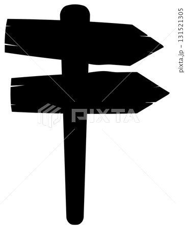 Silhouette of Wooden Directional Signpost with Arrows 131521305