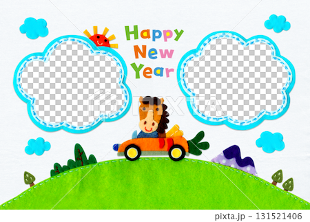 有趣的貼花相框新年賀卡，以駿馬奔跑為特色 2026 / 橫向，無問候 131521406