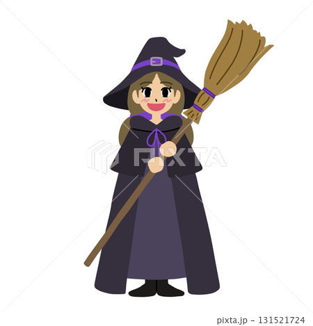 ハロウィン用／紫色のクラシックな魔女衣装を着た魔法使いの女の子【主線なし】 131521724