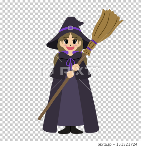 ハロウィン用／紫色のクラシックな魔女衣装を着た魔法使いの女の子【主線なし】 131521724