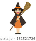 ハロウィン用/オレンジ色の華やかな魔女衣装を着た魔法使いの女の子(魔女の仮装)【主線なし】 ハロウィン用/オレンジ色の華やかな魔女衣装を着た魔法使いの女の子(魔女の仮装)【主線なし】 131521726