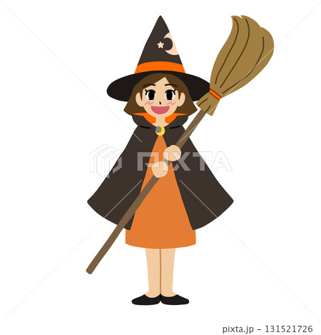 ハロウィン用/オレンジ色の華やかな魔女衣装を着た魔法使いの女の子(魔女の仮装)【主線なし】 ハロウィン用/オレンジ色の華やかな魔女衣装を着た魔法使いの女の子(魔女の仮装)【主線なし】 131521726