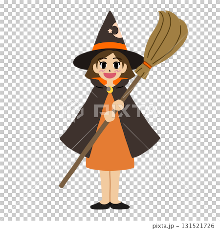 ハロウィン用/オレンジ色の華やかな魔女衣装を着た魔法使いの女の子(魔女の仮装)【主線なし】 ハロウィン用/オレンジ色の華やかな魔女衣装を着た魔法使いの女の子(魔女の仮装)【主線なし】 131521726