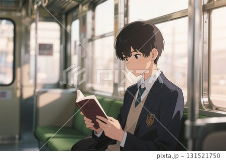 電車の中　本　参考書　男子学生　AIイラスト 131521750