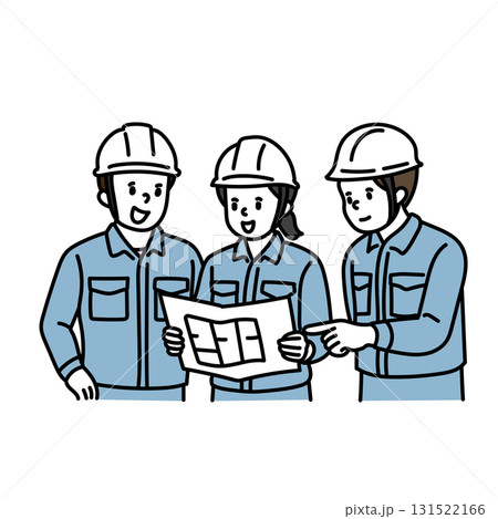 作業員が3人で打ち合わせをするイラスト 作業員が3人で打ち合わせをするイラスト 131522166