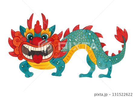 Green Chinese dragon for the Lunar New Year. Hand drawn watercolor illustration. Drawing isolated, cartoon for a festive children's design Green Chinese dragon for the Lunar New Year. Hand drawn watercolor illustration. Drawing isolated, cartoon for a festive children's design 131522622