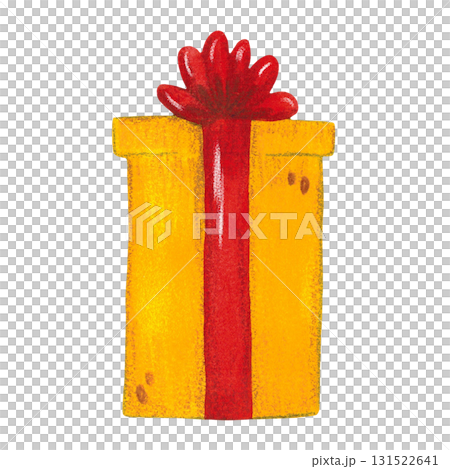 Watercolor red gift box with yellow ribbon on a white background, cartoon. The illustration is hand drawn. Drawing for stickers, cards, scrapbooking, posters Watercolor red gift box with yellow ribbon on a white background, cartoon. The illustration is hand drawn. Drawing for stickers, cards, scrapbooking, posters 131522641