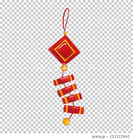 Chinese home decoration for the New Year, pendant. Hand drawn watercolor illustration. Drawing isolated, cartoon for a festive children's design 131522642