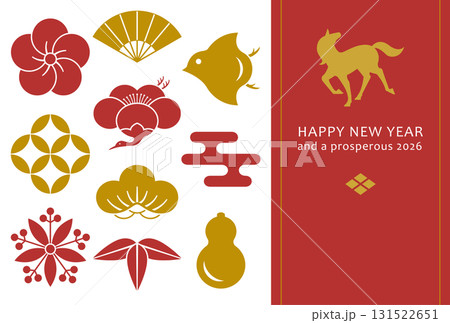 2026午年　和のアイコンと馬のおしゃれな年賀状　HAPPY NEW YEAR 131522651