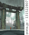 Man Standing Before a Futuristic Torii Gate 131522807