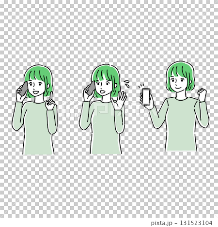 一名年輕女子使用智慧型手機的插圖 131523104