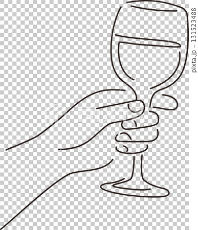 【乾杯イラスト】ワイングラス(またはシャンパン)のシンプルな線画 【乾杯イラスト】ワイングラス(またはシャンパン)のシンプルな線画 131523488