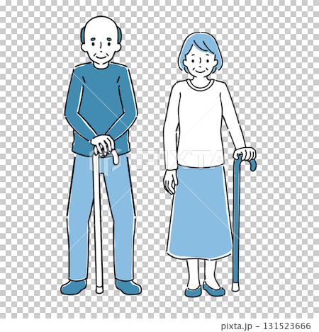 Senior couple with a cane 131523666