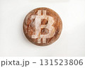 Crypto bread: Bitcoin sign on a loaf. 131523806