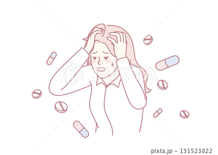 Unhealthy woman suffering from migraine 131523822