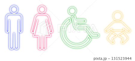 ネオンのトイレピクトグラム　車椅子　男女　赤ちゃん　イラスト素材 131523944