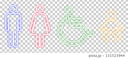 ネオンのトイレピクトグラム　車椅子　男女　赤ちゃん　イラスト素材 131523944