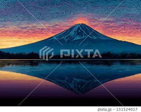 逆さ富士 浮世絵風 イラスト 逆さ富士 浮世絵風 イラスト 131524017