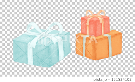 Watercolor gift box with ribbons. Colorful illustration of presents for birthday or Christmas. Watercolor gift box with ribbons. Colorful illustration of presents for birthday or Christmas. 131524102