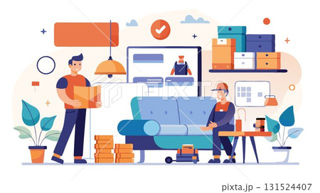 A full service furniture store concept providing a comprehensive range of services, including interior design consultations, furniture assembly, delivery, and after-sales support, creating a seamless 131524407