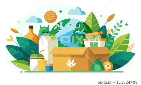 A sustainable subscription box service concept emphasizing eco-friendly packaging, ethical sourcing, and sustainable products, appealing to environmentally conscious consumers seeking responsible and A sustainable subscription box service concept emphasizing eco-friendly packaging, ethical sourcing, and sustainable products, appealing to environmentally conscious consumers seeking responsible and 131524408