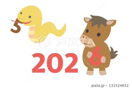 2025年ヘビから2026年馬へ　干支イラスト素材 131524652