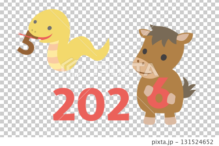 2025年ヘビから2026年馬へ　干支イラスト素材 131524652