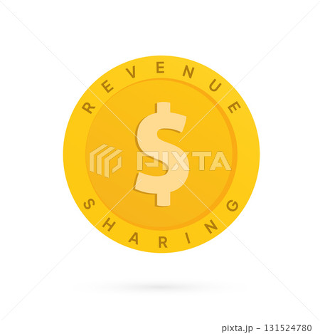 Revenue sharing icon vector illustration features golden coin with dollar symbol for affiliate profit distribution and business partnership incentives in financial models. Isolated profit sharing icon 131524780