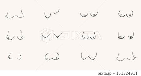 Breast set body positive woman collection doodle, body shape natural. Simple kinds of woman breast. Hand drawn design. Breast set body positive woman collection doodle, body shape natural. Simple kinds of woman breast. Hand drawn design. 131524911